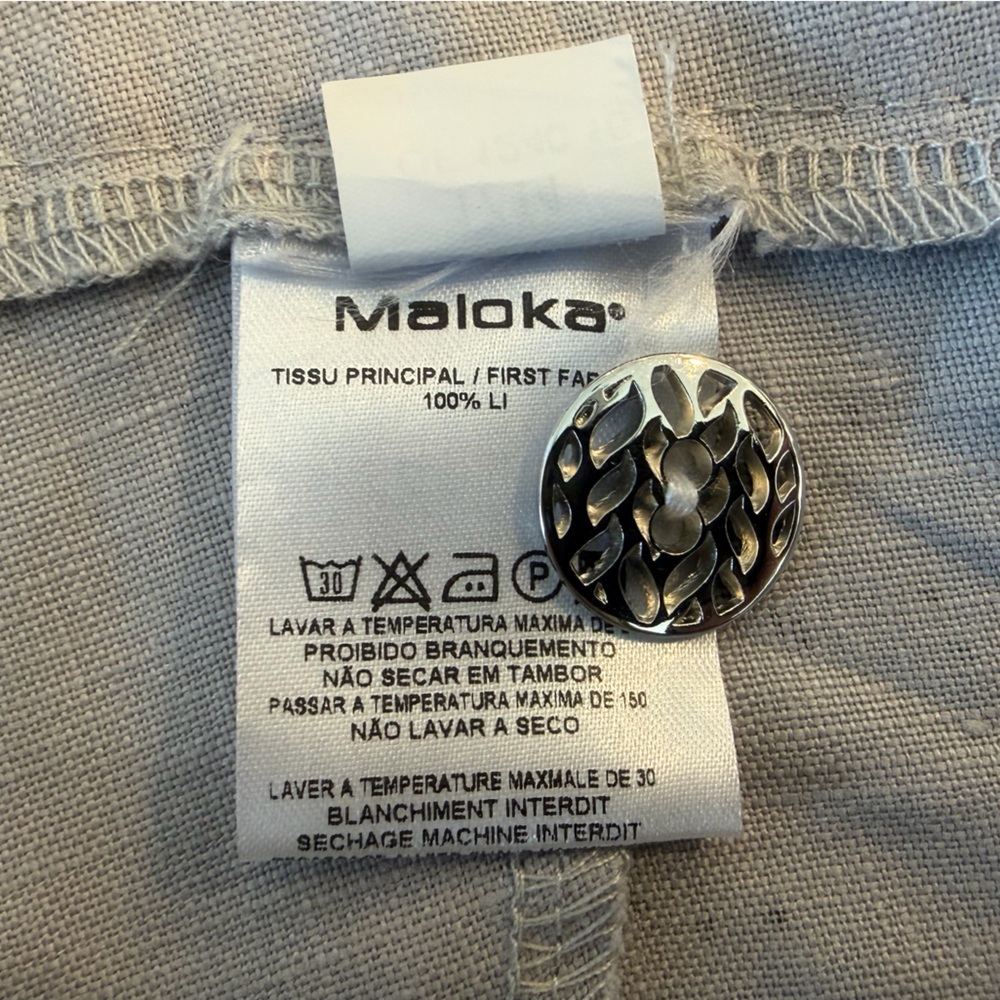 Maloka Pearl Grey 💯 Linen Capris With Silver Foil Accent NWT! - Picture 10 of 10